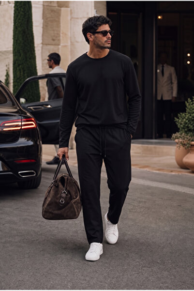 MADZEYMODA Ανδρικό σετ 2 τεμαχίων Oysh Fabric Crew Neck Μαύρο Φούτερ & Παντελ...