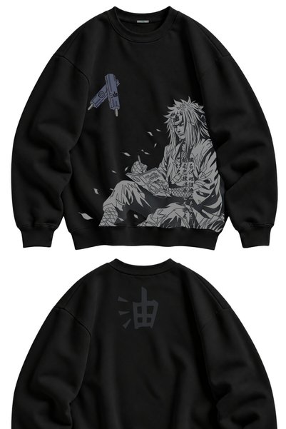 Fuddy Moda Hanorac unisex supradimensionat cu logo Naruto Jiraiya, imprimat c...