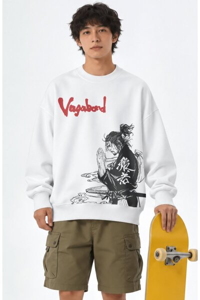 Fuddy Moda Unisex Oversize Vagabond Miyamoto Musashi Φούτερ χωρίς κουκούλα με...