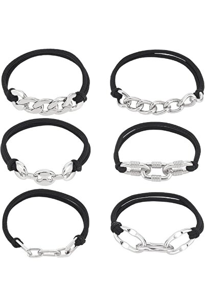GENERAL 6Pcs Elastic Hair Ties with Alloy Findings 6 Styles Fancy Polyester E...