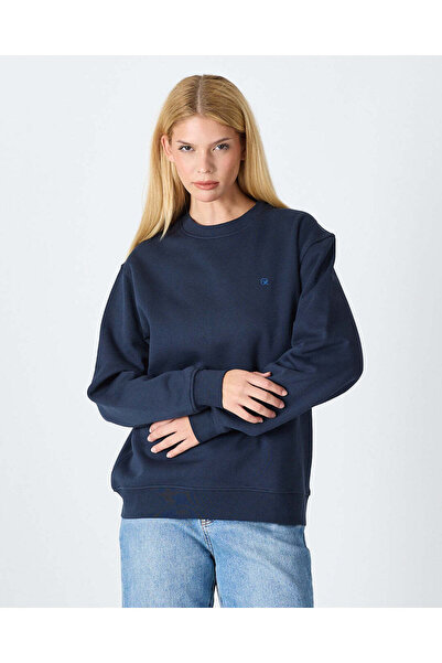Unisex Relaxed Fit Sweatshirt Bisiklet Yaka 3 İplik Şardonlu Organik Pamuk Nakışlı