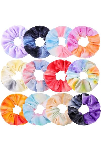 obeoby Set of 12 Hair Bobbles Scrunchies, Velvet Tie Dye Hair Bands Elastic H...