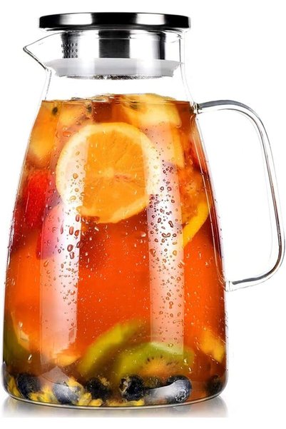 Generic Glass Pitcher, 1.8L / 60 oz Glass Pitcher with Stainless Steel Lid, H...