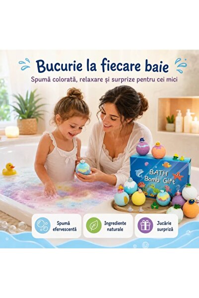 Genos Set de 12 Genos ®   Bombe de baie efervescente pentru copii, cu jucărie surpriză, set de 12 bucăți, 60g fiecare.