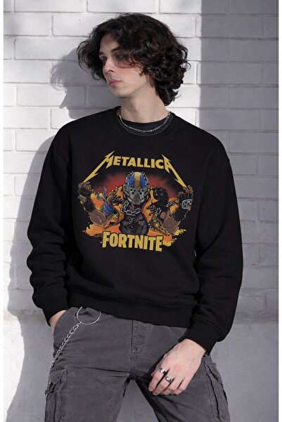 Fuddy Moda Hanorac unisex oversize cu imprimeu Metallica, cu guler rotund, fă...