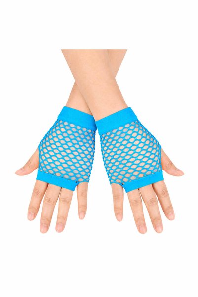 Generic Brand 80S 90S Retro Blue Turquoise Mesh Fingerless Short Gloves 11 cm