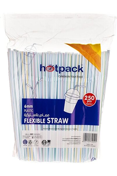 Hotpack شفاطات شرب بلاستيكية مرنة طويلة جدًا للاستخدام مرة واحدة، 6 مم، 250 قطعة