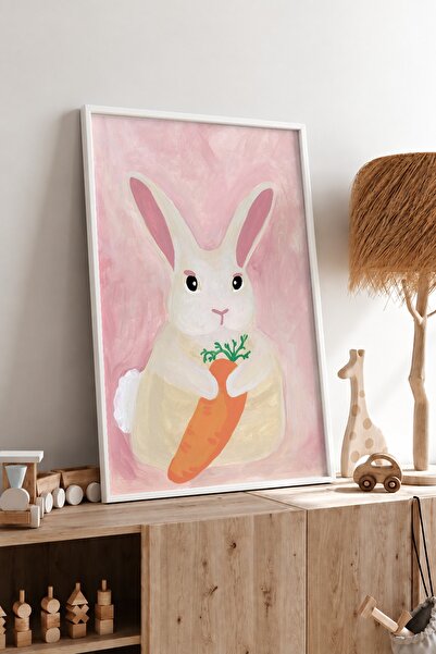 KEYFHOME Cartof drăguț iepure înrămat MDF pictură poster camera copiilor deco...