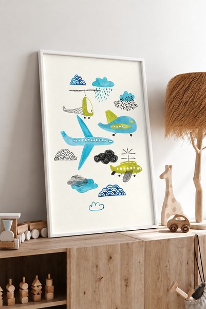 KEYFHOME Sky Game Avioane înrămate MDF Tablou Poster Decor de perete pentru c...