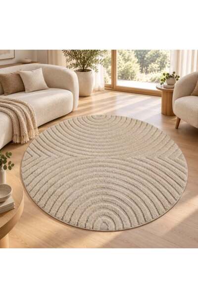 VivaDeco Covor rotund Art V2, D160 cm, Bej, 100% Polipropilenă, Păr de 8 mm, ...