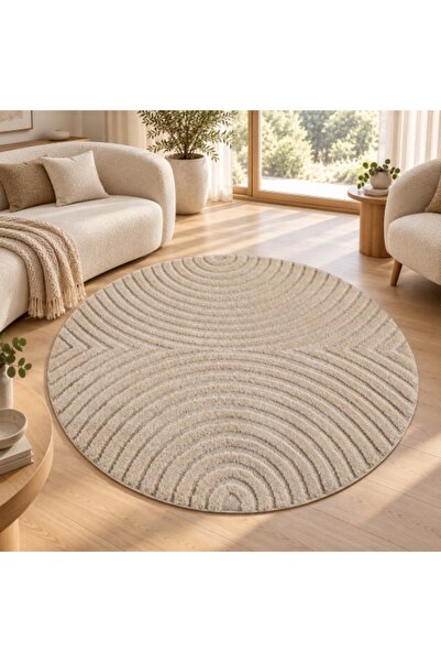 VivaDeco Covor Rotund Art V2, D120 cm, Bej, 100% Polipropilenă, Păr de 8 mm, ...
