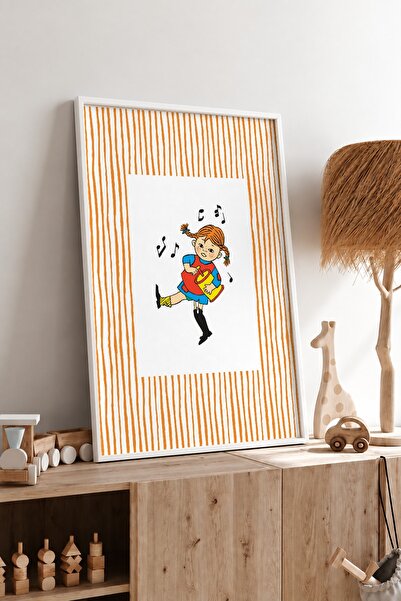 KEYFHOME Pippi Orange Striped Framed MDF Painting Poster Cadou pentru decorar...