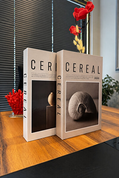 ROSA RAİN Cereal 2-Piece Decorative Book Box Set – Beige, Seashell and Vase P...