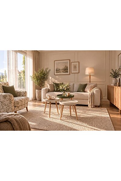 3'lü Zigon Sehpa – Lake Boyalı MDF Tabla – Doğal Kayın Ayak – RAL 7032 RAL 6003