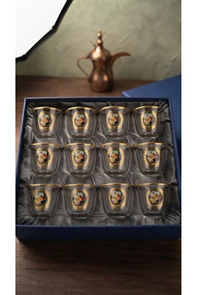 Generic Brand Arabic Coffee Cup Set Glass Romeo and Juliet Pattern 12Pcs Gold...