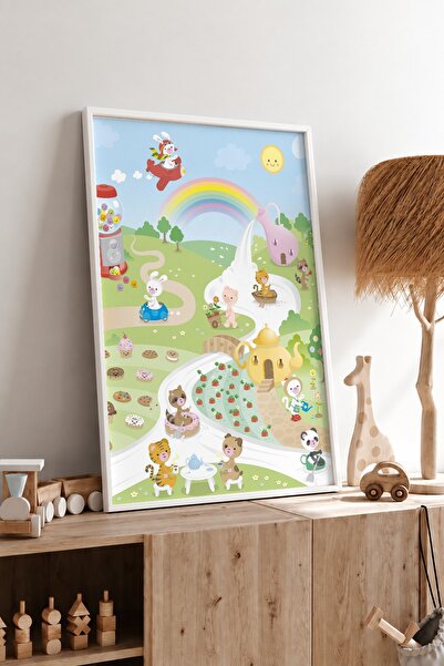 KEYFHOME Poster cu tablou MDF cu rama animale din tara bomboanelor, decor de ...