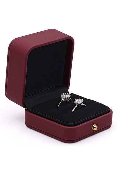 GENERAL Wedding Ring Box Engagement Box Wine Red, Square Leather Velvet Jewel...