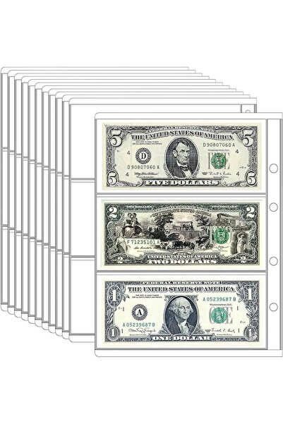 GENERAL Ettonsun 10 Sheets Paper Money Collection Supplies Pages, Currency Co...