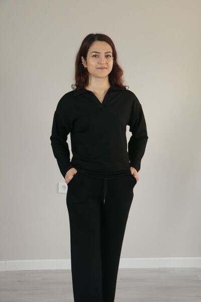 Femella Women Fashion Modal dökümlü yumuşak dokulu polo yaka takım