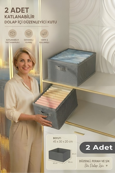 MorPort 2 Adet Katlanabilir Dolap İçi Düzenleyici Kutu 45x30x20 cm | Kıyafet ...