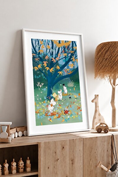KEYFHOME Poster de pictură pe tablă MDF înrămat cu familia Moomin, grădina de...