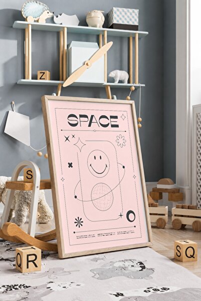 KEYFHOME Tablou MDF cu fața zâmbitoare roz, poster cu cadru spațial, decor de...