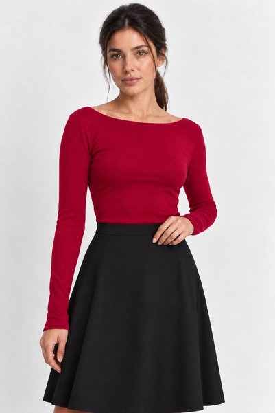 MODAMİNEM Women's Long Sleeve Boat Neck Blouse