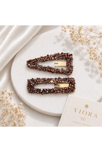 yiora Premium Seri Taşlı Çıtçıt Yan Saç Tokası 2’li Set – Üçgen ve Dikdörtgen