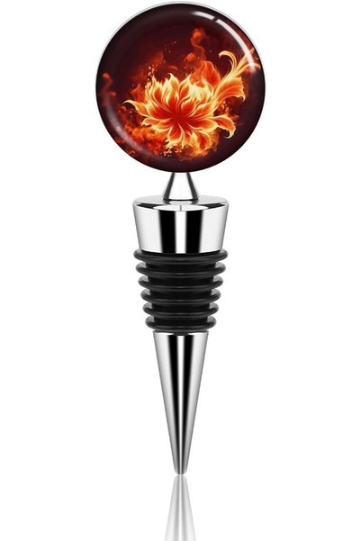 GENERAL Flaming Fire Flowers Wine Bottle Stoppers Stainless Steel Reusable Le...