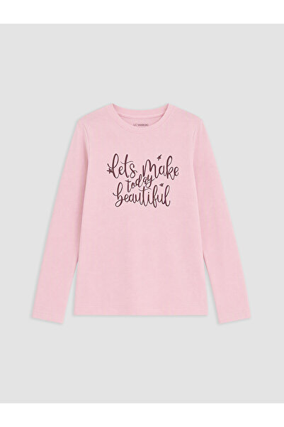 LC Waikiki Two Mt Shop Quality Pink Oval Collar Girls' T-Shirt