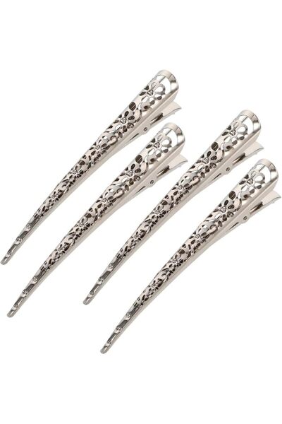 NOLITOY 4Pcs Large Metal Duckbill Hair Clips, Hollow Silvery Flower Shaped Al...