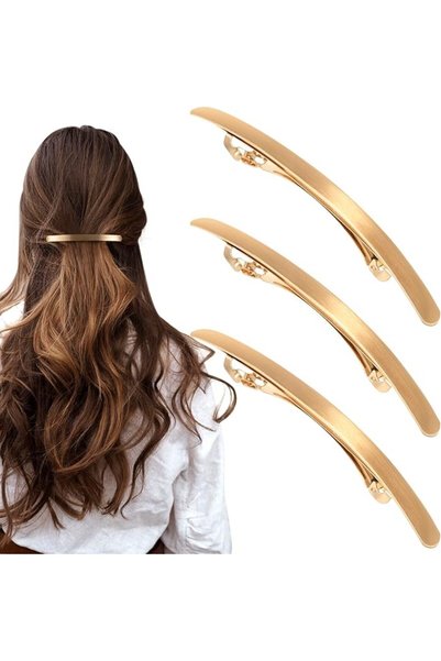 HINZIC 3Pcs Gold Hair Clips, 4'' Metal Smooth Surface Large Barrettes, French...