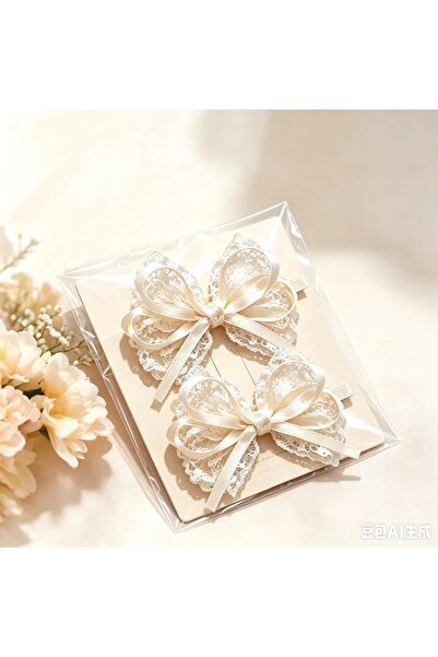 GENERAL 2 Pcs Lace Bow Hair Clips, Blue White Ribbon Bow Knot Duckbill Barret...