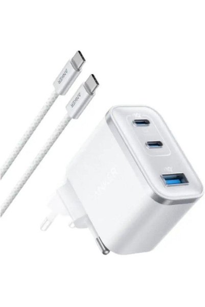 Anker Φορτιστής Τοίχου Νάνο 70W, 2xUSB-C, 1xUSB-A, Αναδιπλούμενο Βύσμα, Λευκό...