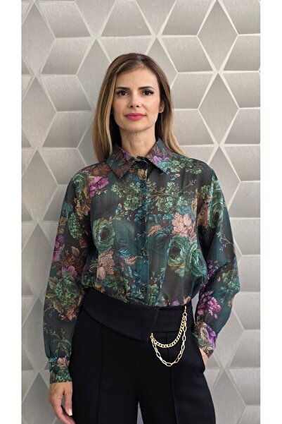 GLAMSI Raluca women's shirt with Printed , buttons, long sleeves – Green with...
