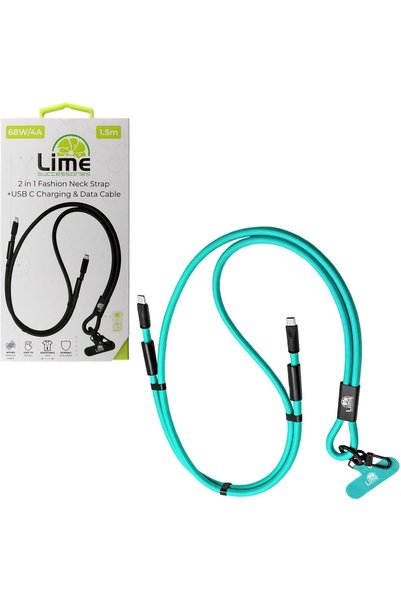 Lime SUCCESSORIES 2 σε 1 Μοντέρνο Λουράκι Λαιμού - USB-C σε USB-C 4A Φόρτισης-Δε