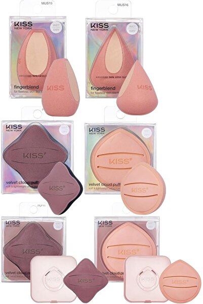Kiss New York 6 Pcs Makeup Sponge Set with 2 Vented Storage Cases + 2 Fingerb...