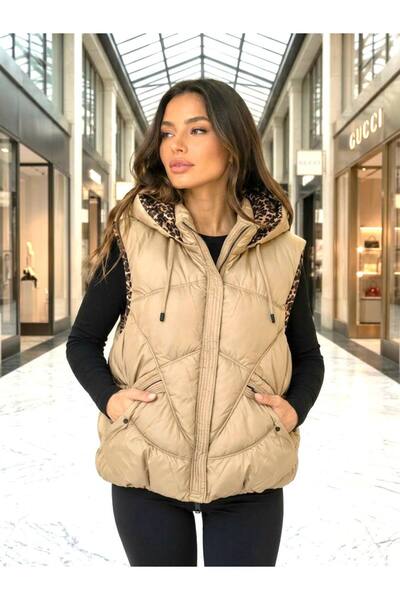GLAMSI Vestă damă Tamara scurtă, matlasată, interior animal print, fermoar – ...
