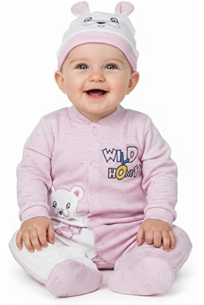 Baby Shoora بيبي شورا - بدلة نوم للأطفال باللونين الوردي والأبيض مع قبعة صغيرة