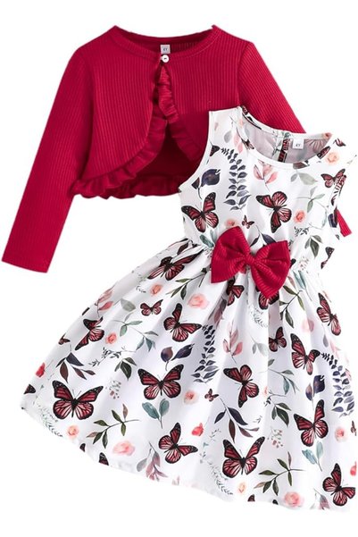 Yanmucy Little Girls Dresses with Cardigan Sets 2PCS Baby Girls Floral Dresse...