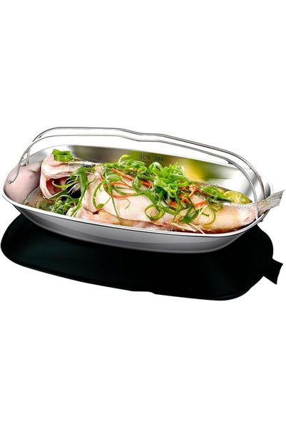 Guyana 304 Stainless Steel Steamer Plate with Handles – 10 Inch Elliptical Fi...