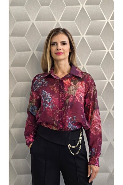 GLAMSI Γυναικείο πουκάμισο Raluca με στάμπα, κουμπιά, μακριά μανίκια – Μπορντ...