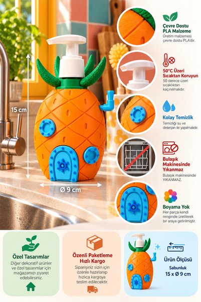 Maflen Ananas Evi Sabunluk 220ml Mutfak ve Banyo Kullanımına Uygun