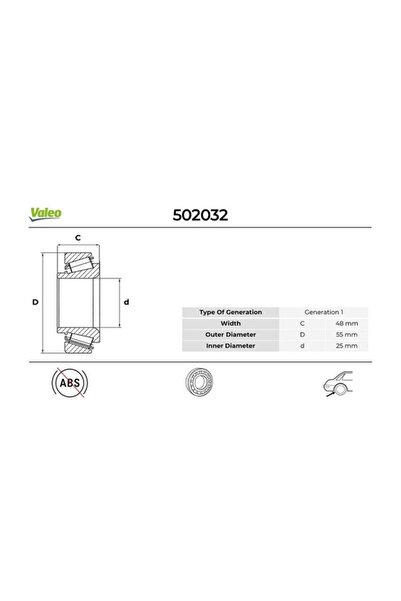 VALEO ARKA TEKER RULMANI RENAULT MEGANE II 02> SCENIC II 02> GRAND SCENIC II 02> (48x25x55)
