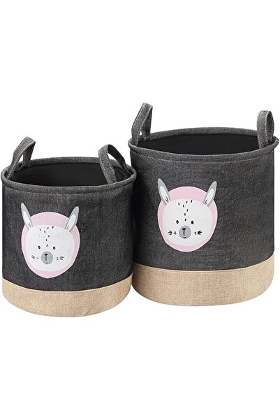 Lawazim 2-Piece Round Laundry Basket Set 30X39Cm Elephant Blue Navy
