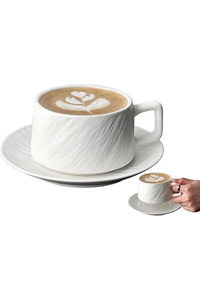 Generic طقم أكواب قهوة سيراميك بتصميم عتيق وملمس مميز، سعة 8.45 أونصة، كوب بق...