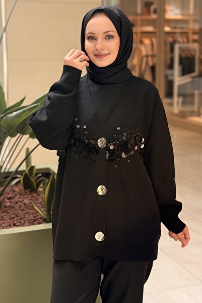 FUAT GÜRSEN Fuat Gürşen Money Sequin Embroidered Front Buttoned Knitwear Card...