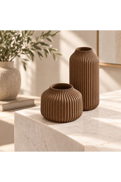 Genel Markalar 3D Baskı Modern Çizgili Vazo Seti – 2’li Dekoratif Vazo 9x9x17...