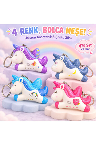 Srctech Set de 4 brelocuri și ornamente pentru geantă cu unicorn – modele col...