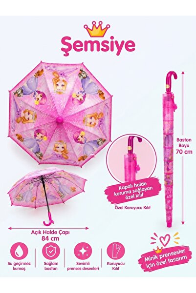shopExxtra Bardaklı Kız Çocuk Şemsiyesi Prenses Desenli 8 Telli Çocuk Yağmur ...